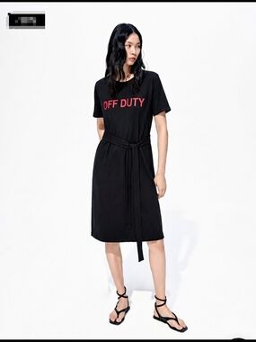MO&CO. OFF DUTY BLACK COTTON T-SHIRT DRESS WITH WRAP BACK – SIZE M